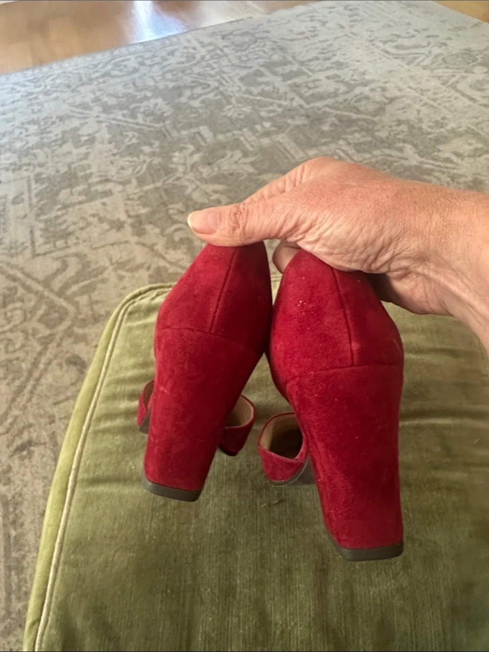 Eileen Fisher Red Suede Mary Jane Block Heels only worn once